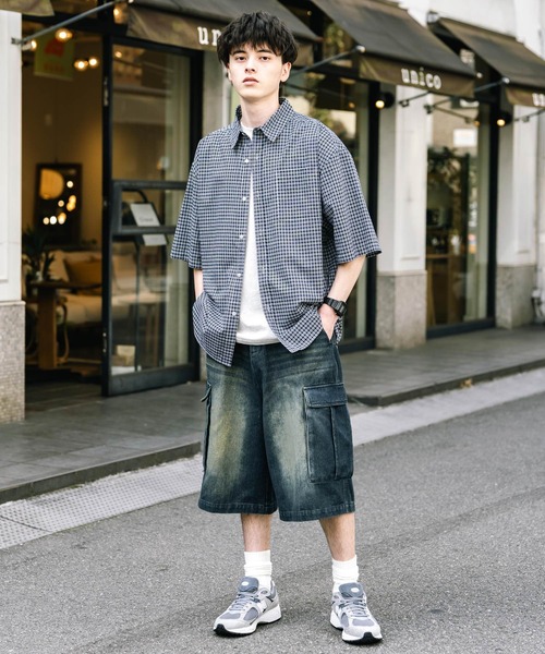 Rocky Monroe（ロッキーモンロー）の「ケミカルウォッシュ オーバーダイ ワイドデニムカーゴハーフパンツ（デニムパンツ・メンズ・ブラウン/ライトブラック/インディゴブルー/ブラック/パープル/ケミカルウォッシュ・M/L/XL）」の15枚目の写真