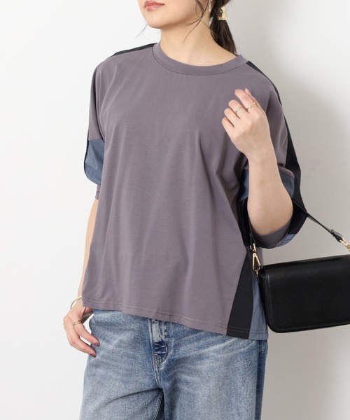 A.N.L（エーエヌエル　レーベル）の「A.N.L 異素材切り替え配色半袖プルオーバー（Tシャツ/カットソー・レディース・チャコールグレー/オフホワイト/ブラック・38）」の3枚目の写真