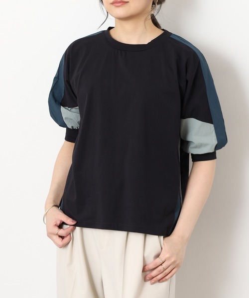 A.N.L（エーエヌエル　レーベル）の「A.N.L 異素材切り替え配色半袖プルオーバー（Tシャツ/カットソー・レディース・チャコールグレー/オフホワイト/ブラック・38）」の2枚目の写真