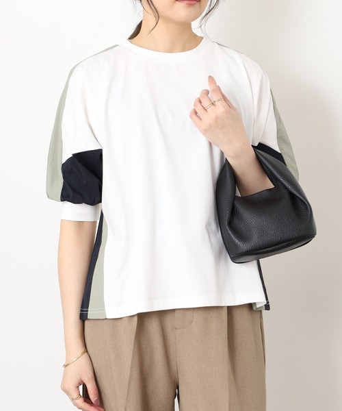 A.N.L（エーエヌエル　レーベル）の「A.N.L 異素材切り替え配色半袖プルオーバー（Tシャツ/カットソー・レディース・チャコールグレー/オフホワイト/ブラック・38）」の5枚目の写真