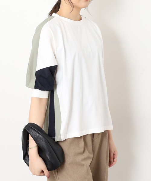 A.N.L（エーエヌエル　レーベル）の「A.N.L 異素材切り替え配色半袖プルオーバー（Tシャツ/カットソー・レディース・チャコールグレー/オフホワイト/ブラック・38）」の6枚目の写真