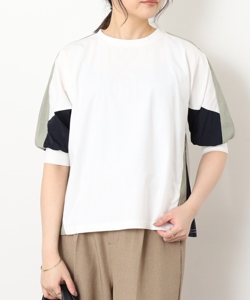 A.N.L（エーエヌエル　レーベル）の「A.N.L 異素材切り替え配色半袖プルオーバー（Tシャツ/カットソー・レディース・チャコールグレー/オフホワイト/ブラック・38）」の7枚目の写真