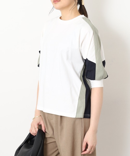 A.N.L（エーエヌエル　レーベル）の「A.N.L 異素材切り替え配色半袖プルオーバー（Tシャツ/カットソー・レディース・チャコールグレー/オフホワイト/ブラック・38）」の8枚目の写真