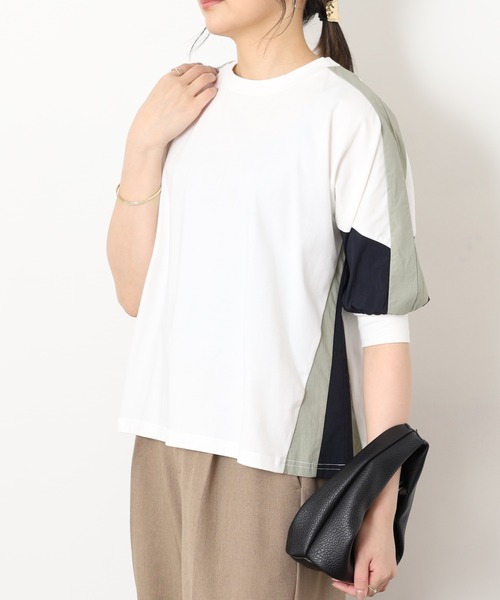A.N.L（エーエヌエル　レーベル）の「A.N.L 異素材切り替え配色半袖プルオーバー（Tシャツ/カットソー・レディース・チャコールグレー/オフホワイト/ブラック・38）」の9枚目の写真