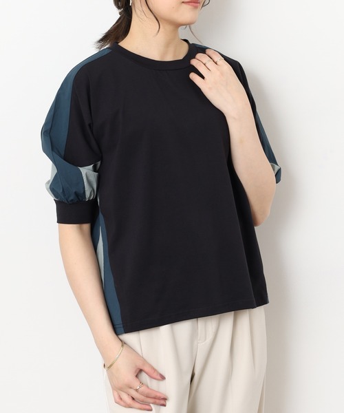A.N.L（エーエヌエル　レーベル）の「A.N.L 異素材切り替え配色半袖プルオーバー（Tシャツ/カットソー・レディース・チャコールグレー/オフホワイト/ブラック・38）」の13枚目の写真