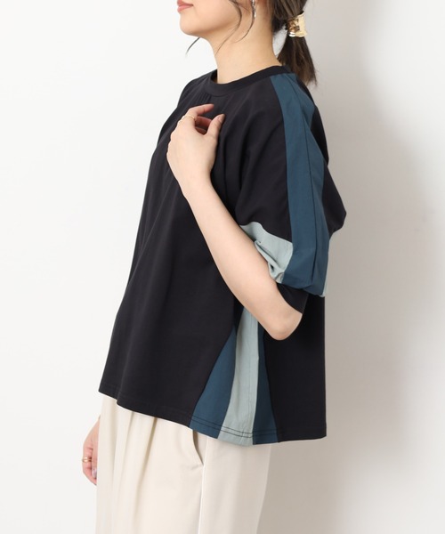 A.N.L（エーエヌエル　レーベル）の「A.N.L 異素材切り替え配色半袖プルオーバー（Tシャツ/カットソー・レディース・チャコールグレー/オフホワイト/ブラック・38）」の14枚目の写真