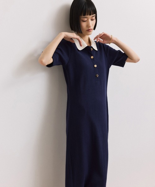 ADAM ET ROPE'(アダムエロペ)の「【WEB限定】ハーフスリーブポロシャツワンピース(ワンピース・レディース・ブラック/ブルー系その他/レッド/チャコールグレー・S/M)」の1枚目の写真