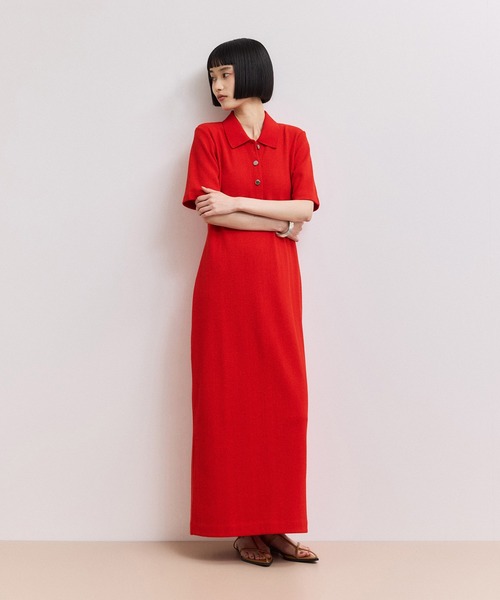 ADAM ET ROPE'(アダムエロペ)の「【WEB限定】ハーフスリーブポロシャツワンピース(ワンピース・レディース・ブラック/ブルー系その他/レッド/チャコールグレー・S/M)」の4枚目の写真