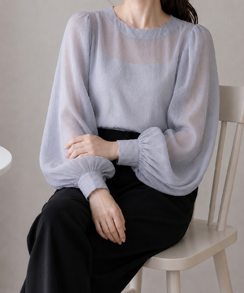 SallyLunn（サリーラン）の「シアー楊柳ブラウス（シャツ/ブラウス・レディース・ベージュ/ピンク/グリーン/ブルー/ブラック・MEDIUM/LARGE）」の4枚目の写真