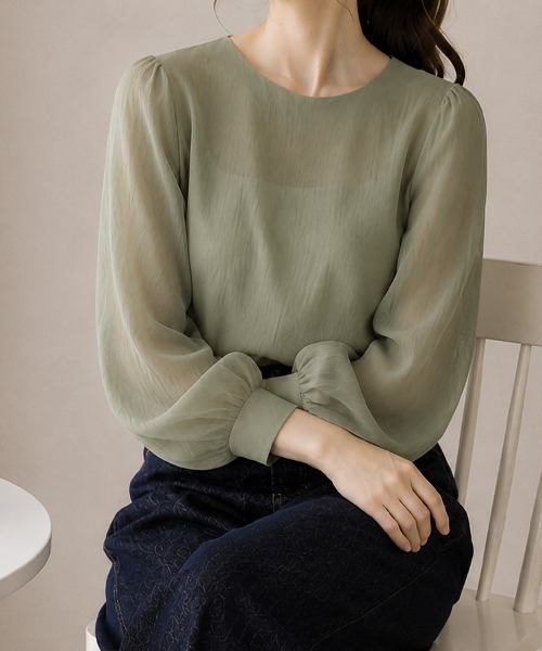 SallyLunn（サリーラン）の「シアー楊柳ブラウス（シャツ/ブラウス・レディース・ベージュ/ピンク/グリーン/ブルー/ブラック・MEDIUM/LARGE）」の3枚目の写真