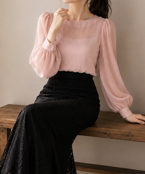 SallyLunn（サリーラン）の「シアー楊柳ブラウス（シャツ/ブラウス・レディース・ベージュ/ピンク/グリーン/ブルー/ブラック・MEDIUM/LARGE）」の11枚目の写真