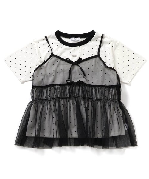 algy(アルジー)の「チュールキャミ&Tセット(アンサンブル・キッズ・ピンク/ブラック/オフホワイト・130/140/150/160)」の1枚目の写真