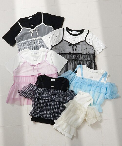 algy(アルジー)の「チュールキャミ&Tセット(アンサンブル・キッズ・ピンク/ブラック/オフホワイト・130/140/150/160)」の5枚目の写真