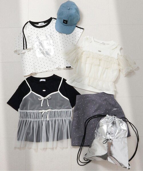 algy(アルジー)の「チュールキャミ&Tセット(アンサンブル・キッズ・ピンク/ブラック/オフホワイト・130/140/150/160)」の6枚目の写真
