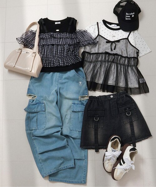 algy(アルジー)の「チュールキャミ&Tセット(アンサンブル・キッズ・ピンク/ブラック/オフホワイト・130/140/150/160)」の8枚目の写真