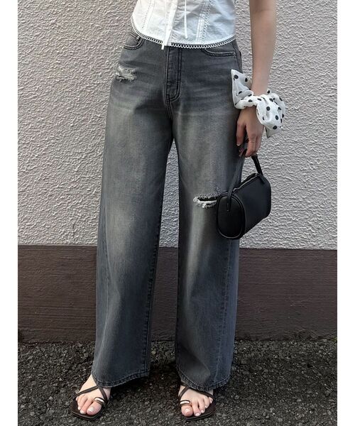 LAGUNAMOON（ラグナムーン）の「リップドデニムパンツ（デニムパンツ・レディース・グレー/ブルー・SMALL/MEDIUM）」の3枚目の写真