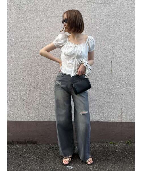 LAGUNAMOON（ラグナムーン）の「リップドデニムパンツ（デニムパンツ・レディース・グレー/ブルー・SMALL/MEDIUM）」の4枚目の写真