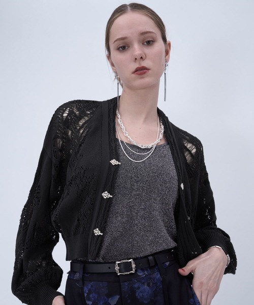 HARE（ハレ）の「スカシアミチャイナニットカーディガン(HARE)（カーディガン/ボレロ・レディース・ブラック/ブルー/グレー・FREE）」の11枚目の写真