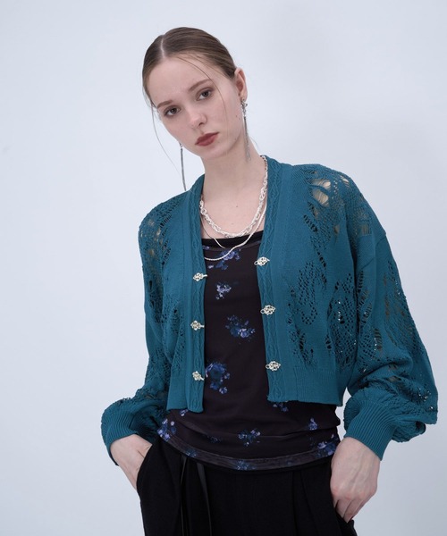 HARE（ハレ）の「スカシアミチャイナニットカーディガン(HARE)（カーディガン/ボレロ・レディース・ブラック/ブルー/グレー・FREE）」の14枚目の写真