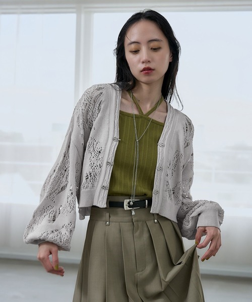 HARE（ハレ）の「スカシアミチャイナニットカーディガン(HARE)（カーディガン/ボレロ・レディース・ブラック/ブルー/グレー・FREE）」の17枚目の写真