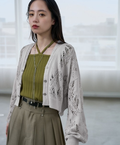 HARE（ハレ）の「スカシアミチャイナニットカーディガン(HARE)（カーディガン/ボレロ・レディース・ブラック/ブルー/グレー・FREE）」の18枚目の写真