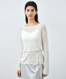 シースルーレースアップニットブラウスホワイトMDBL009WHITE