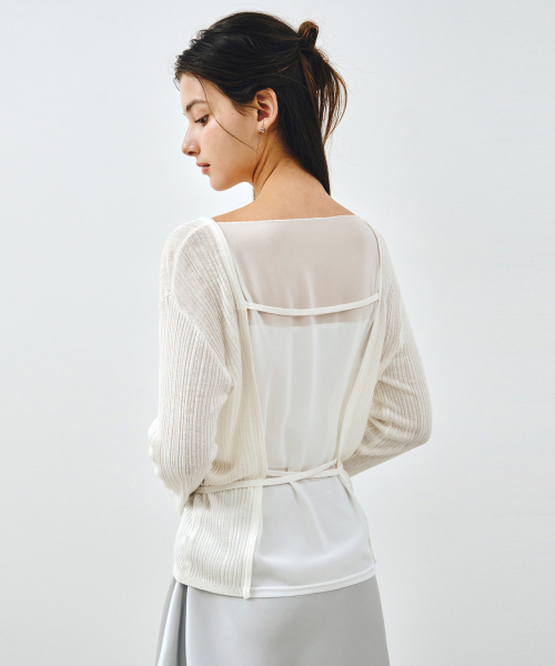 MONGDOL(モンドル)の「シースルーレースアップニットブラウスホワイトMDBL009WHITE(ニット/セーター・レディース・その他・F)」の2枚目の写真