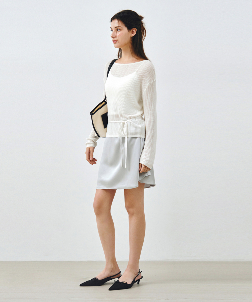 MONGDOL(モンドル)の「シースルーレースアップニットブラウスホワイトMDBL009WHITE(ニット/セーター・レディース・その他・F)」の3枚目の写真