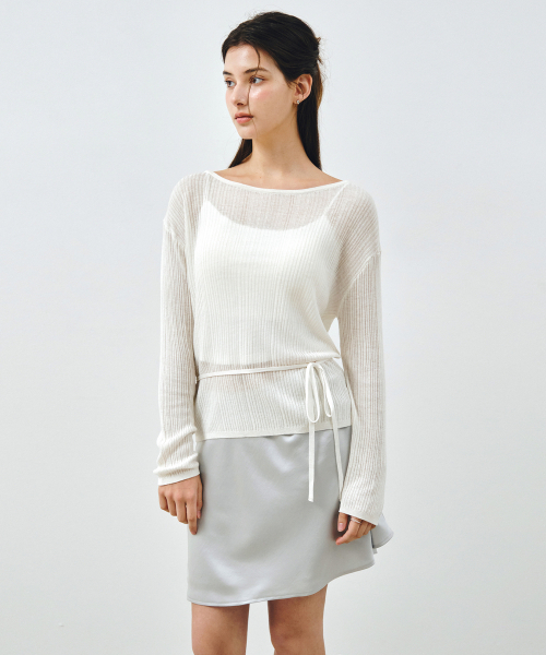 MONGDOL(モンドル)の「シースルーレースアップニットブラウスホワイトMDBL009WHITE(ニット/セーター・レディース・その他・F)」の5枚目の写真