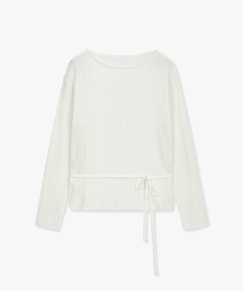 MONGDOL(モンドル)の「シースルーレースアップニットブラウスホワイトMDBL009WHITE(ニット/セーター・レディース・その他・F)」の6枚目の写真