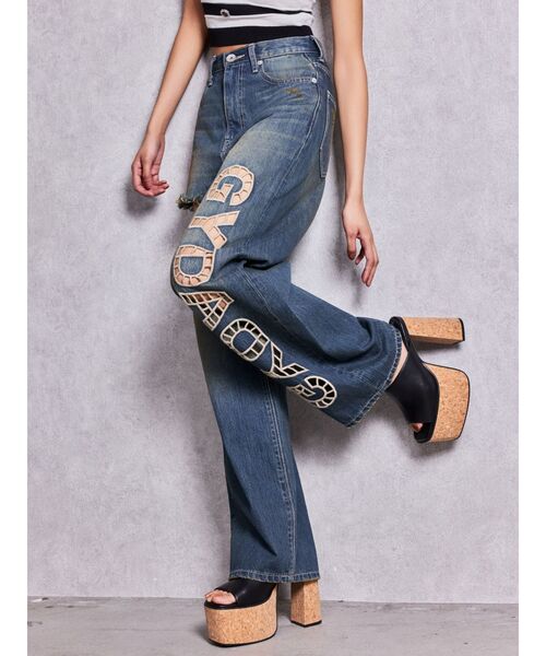 GYDA(ジェイダ)の「ハイウエストGYDA CUT OUT SIDE RIPPEDデニムパンツ(デニムパンツ・レディース・ブルー/ライトブルー・MEDIUM/SMALL)」の1枚目の写真