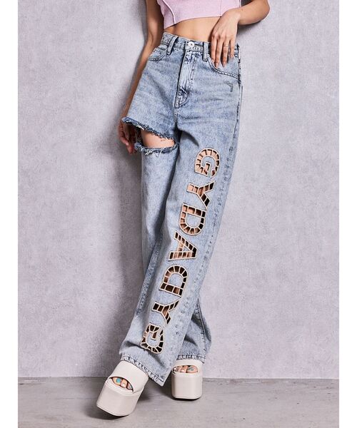 GYDA(ジェイダ)の「ハイウエストGYDA CUT OUT SIDE RIPPEDデニムパンツ(デニムパンツ・レディース・ブルー/ライトブルー・MEDIUM/SMALL)」の2枚目の写真
