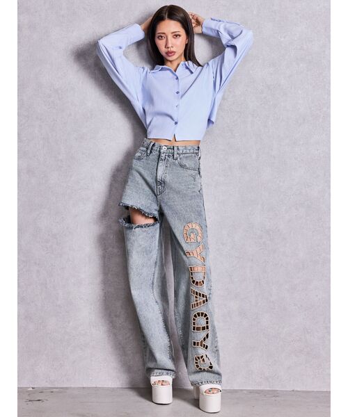 GYDA(ジェイダ)の「ハイウエストGYDA CUT OUT SIDE RIPPEDデニムパンツ(デニムパンツ・レディース・ブルー/ライトブルー・MEDIUM/SMALL)」の17枚目の写真