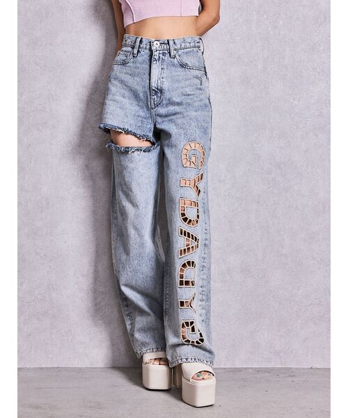 GYDA(ジェイダ)の「ハイウエストGYDA CUT OUT SIDE RIPPEDデニムパンツ(デニムパンツ・レディース・ブルー/ライトブルー・MEDIUM/SMALL)」の3枚目の写真
