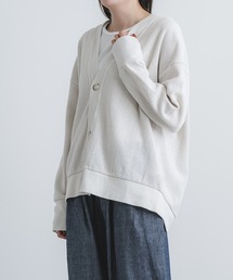 エメラルド変形ワッフルVネックカーディガン