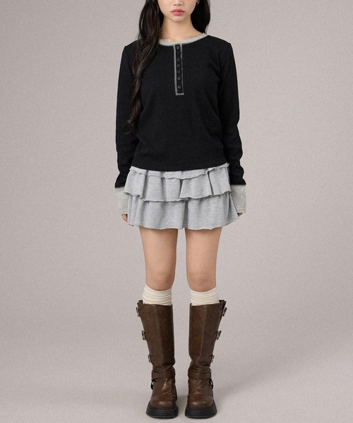 apres jour mignon(アプレジュールミニョン)の「配色ヘンリートップス(Tシャツ/カットソー・レディース・グレー/ピンク/ネイビー/ブラック・X-LARGE/フリー)」の6枚目の写真