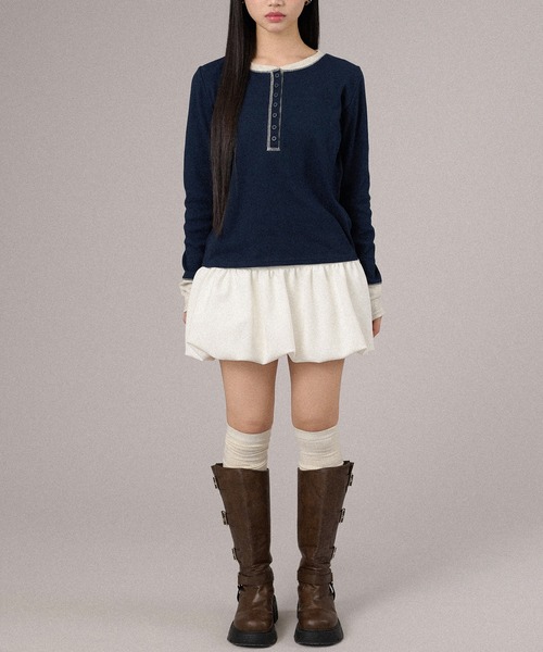 apres jour mignon(アプレジュールミニョン)の「配色ヘンリートップス(Tシャツ/カットソー・レディース・グレー/ピンク/ネイビー/ブラック・X-LARGE/フリー)」の10枚目の写真