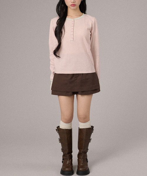 apres jour mignon(アプレジュールミニョン)の「配色ヘンリートップス(Tシャツ/カットソー・レディース・グレー/ピンク/ネイビー/ブラック・X-LARGE/フリー)」の12枚目の写真
