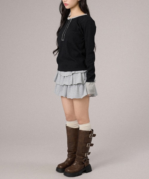 apres jour mignon(アプレジュールミニョン)の「配色ヘンリートップス(Tシャツ/カットソー・レディース・グレー/ピンク/ネイビー/ブラック・X-LARGE/フリー)」の16枚目の写真