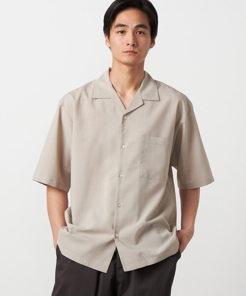 COMME CA ISM（コムサイズム）の「【吸水速乾】リネンライクポリエステル オープンカラー半袖シャツ（シャツ/ブラウス・メンズ・ベージュ/ネイビー/カーキ/ブラック・MEDIUM/LARGE）」の2枚目の写真