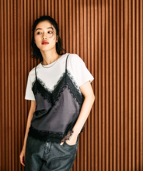 LEPSIM（レプシィム）の「サテンレースキャミ　658019（キャミソール・レディース・カーキ/ブラック/チャコールグレー・FREE）」の4枚目の写真