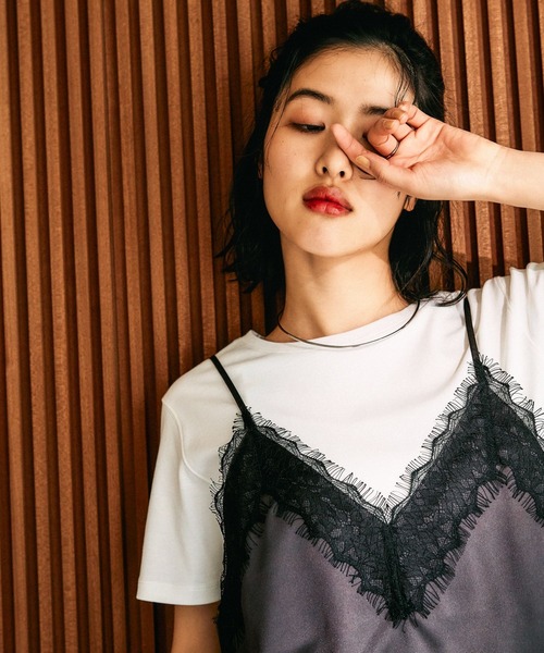 LEPSIM（レプシィム）の「サテンレースキャミ　658019（キャミソール・レディース・カーキ/ブラック/チャコールグレー・FREE）」の5枚目の写真