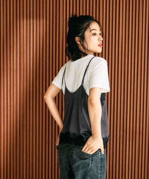 LEPSIM（レプシィム）の「サテンレースキャミ　658019（キャミソール・レディース・カーキ/ブラック/チャコールグレー・FREE）」の6枚目の写真