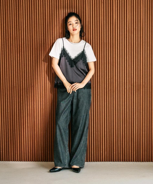 LEPSIM（レプシィム）の「サテンレースキャミ　658019（キャミソール・レディース・カーキ/ブラック/チャコールグレー・FREE）」の7枚目の写真