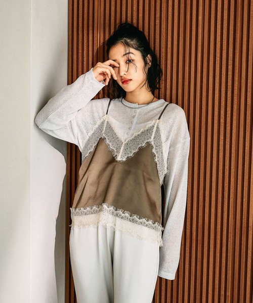 LEPSIM（レプシィム）の「サテンレースキャミ　658019（キャミソール・レディース・カーキ/ブラック/チャコールグレー・FREE）」の10枚目の写真