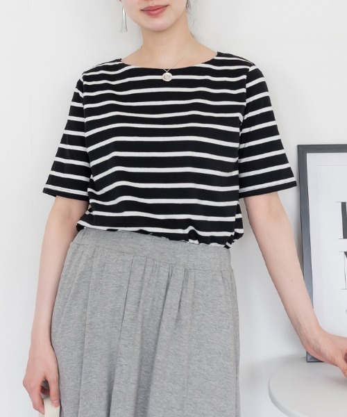 RCD(アールシーディー)の「ボーダー5分袖トップス(Tシャツ/カットソー・レディース・ブラック×ホワイト/ホワイト×ブラック・L/M/LL)」の1枚目の写真