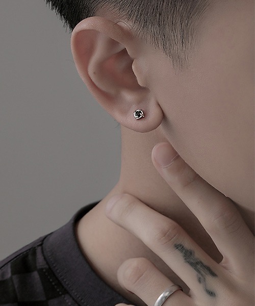Bz》EK565/ブラックストーンペアピアス/両耳用/メンズ(NEZ)（ピアス
