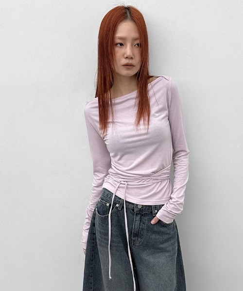 BLACKUP（ブラックアップ）の「[MADE] ラップストラップボートネック長袖Tシャツ（Tシャツ/カットソー・レディース・ライトグレー/ライトピンク/ブラック・FREE）」の16枚目の写真