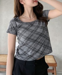 【Eclat one】シアー チェック ラウンドネック Tシャツ ◎