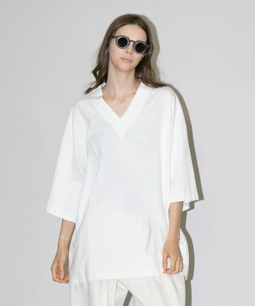 my beautiful landlet(マイビューティフルランドレット)の「【my beautiful landlet】 USA COTTON V-NECK BIG T-SHIRT(Tシャツ/カットソー・メンズ・ブラック/オフホワイト/グレー/チャコールグレー・FREE)」の1枚目の写真
